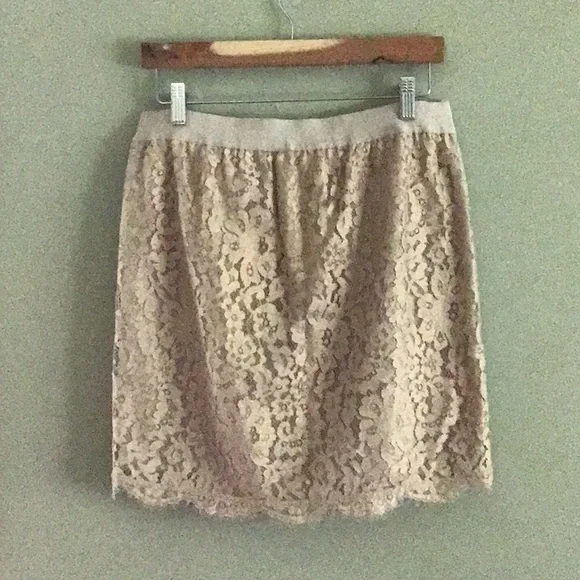 Joie Women’s Lace Pull On Skirt Cream Ivory Metallic L - Picture 2 of 10
